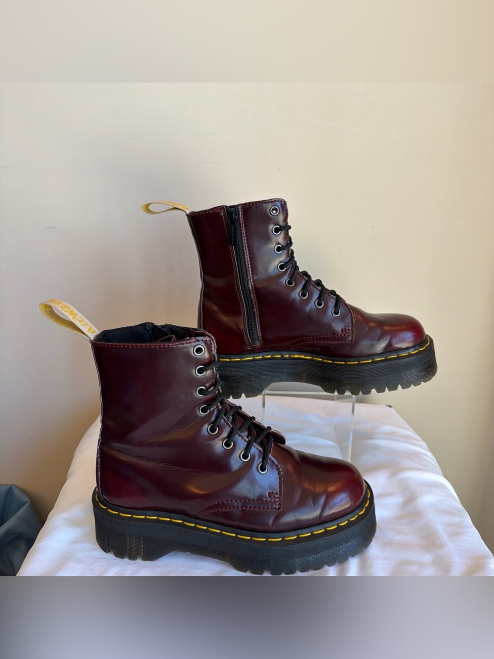 Doc Dr Martens V Jadon II Vegan Cherry Red Platform Boots Womens 8 Mens 7 - Picture 2 of 6